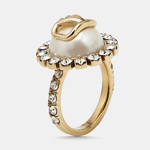Valentino Jewelry - Valentino Vlogo Faux Pearl Crystals Gold Tone Ring Size 51